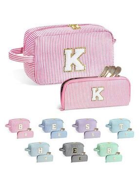 Personalized Initial Makeup Bag Gift Set for Teen Girls Women Travel Organizer